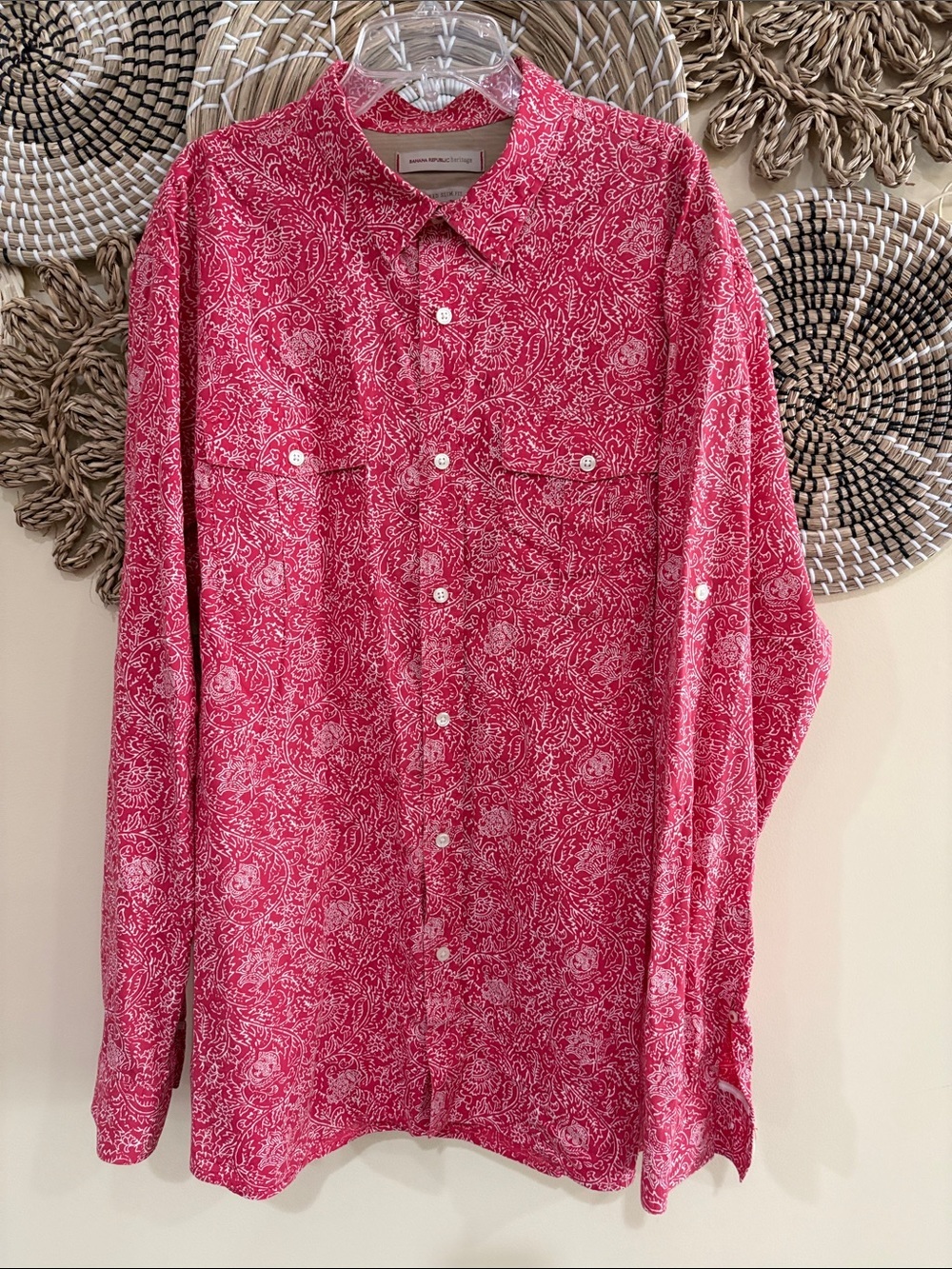 Men's Banana Republic Heritage Button Up Shirt XL Red & white tailored slim fit